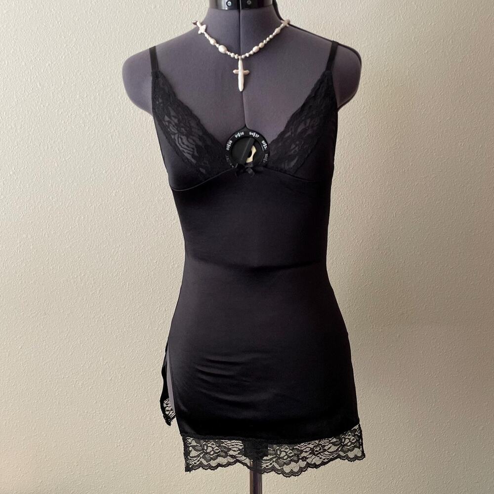 80s vintage black nightgown slip dress lingerie dark coquette